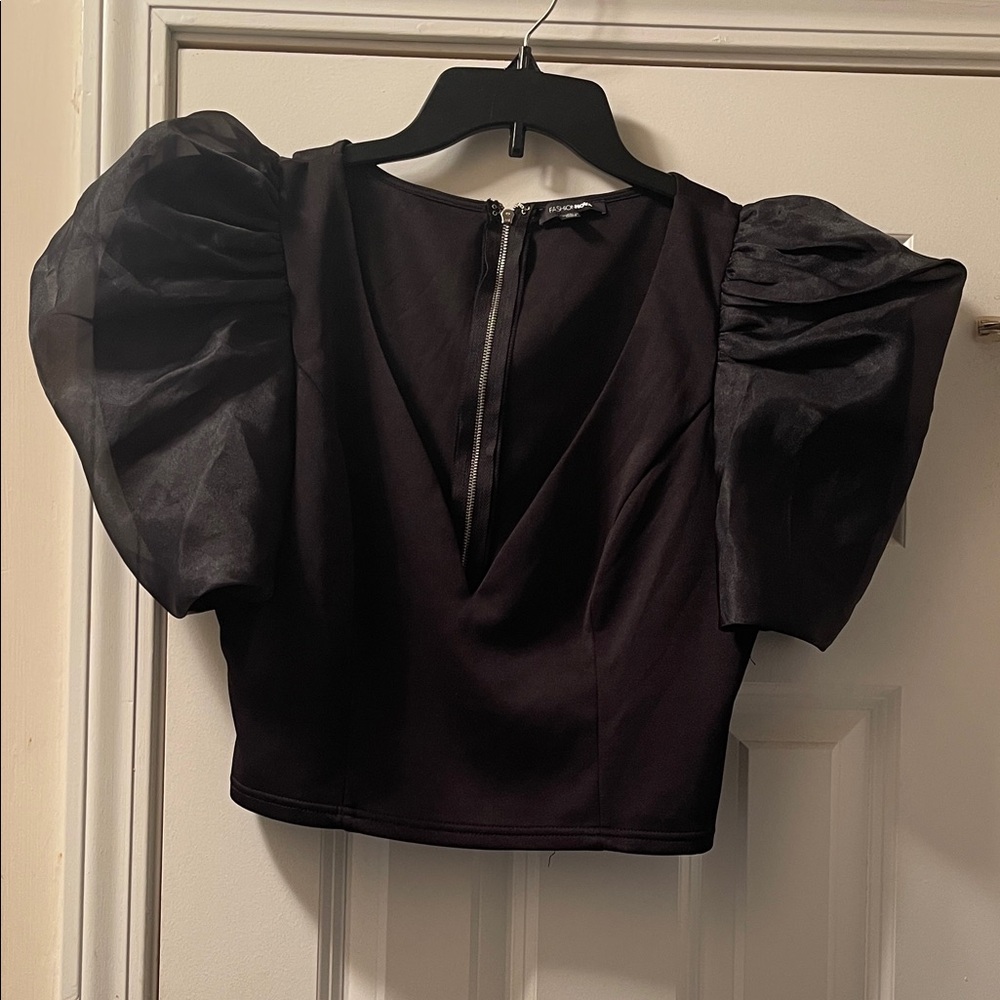 Fashion Nova Black Puff Sleeve Blouse